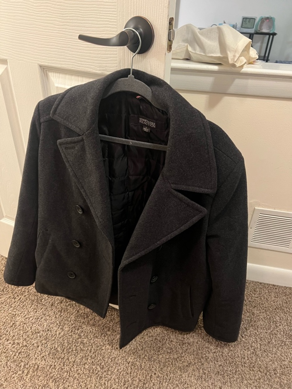 Kenneth Cole Charcoal Gray Wool Blend Pea Coat